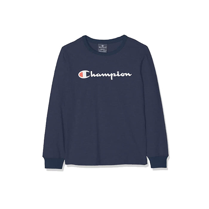 Langærmet sweatshirt i navy med et klassisk Champion logo på brystet. 100% bomuld.